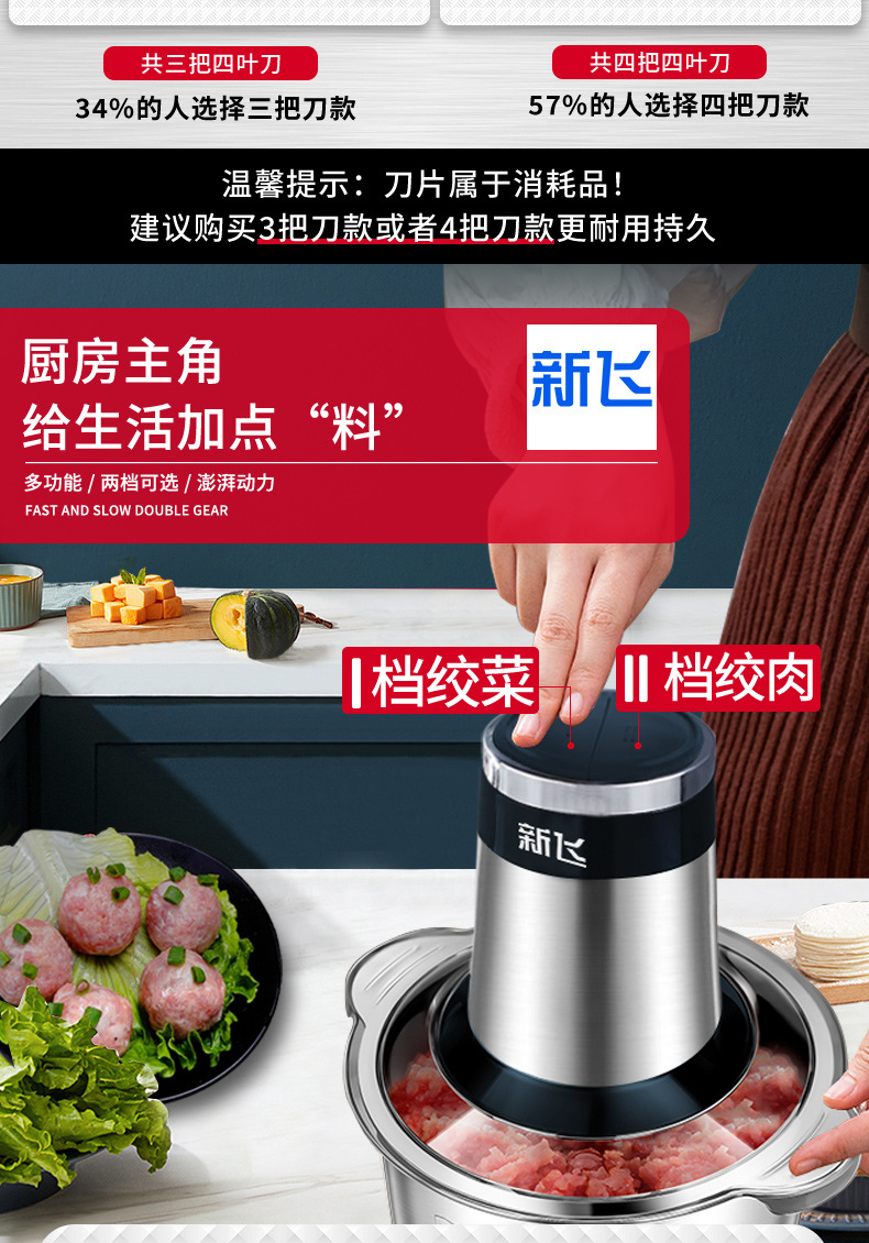 新飞绞肉机家用商用打肉馅不锈钢多功能电动料理器蒜蓉碎菜绞馅机详情12