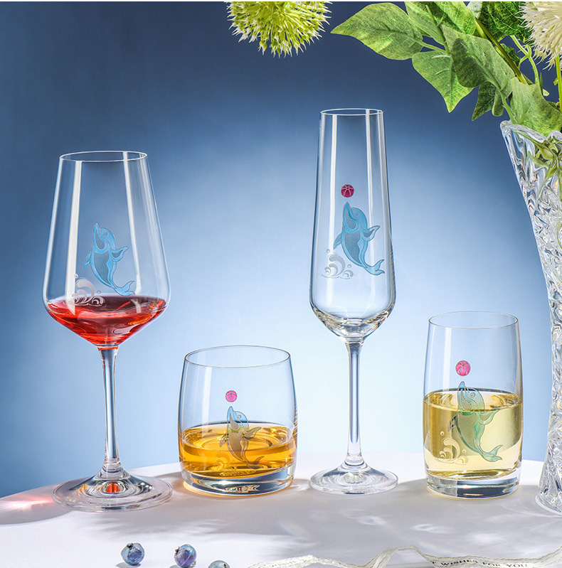 捷克进口幻彩刻花水晶杯蝴蝶香槟杯红酒杯威士忌杯定制轻奢高档详情7