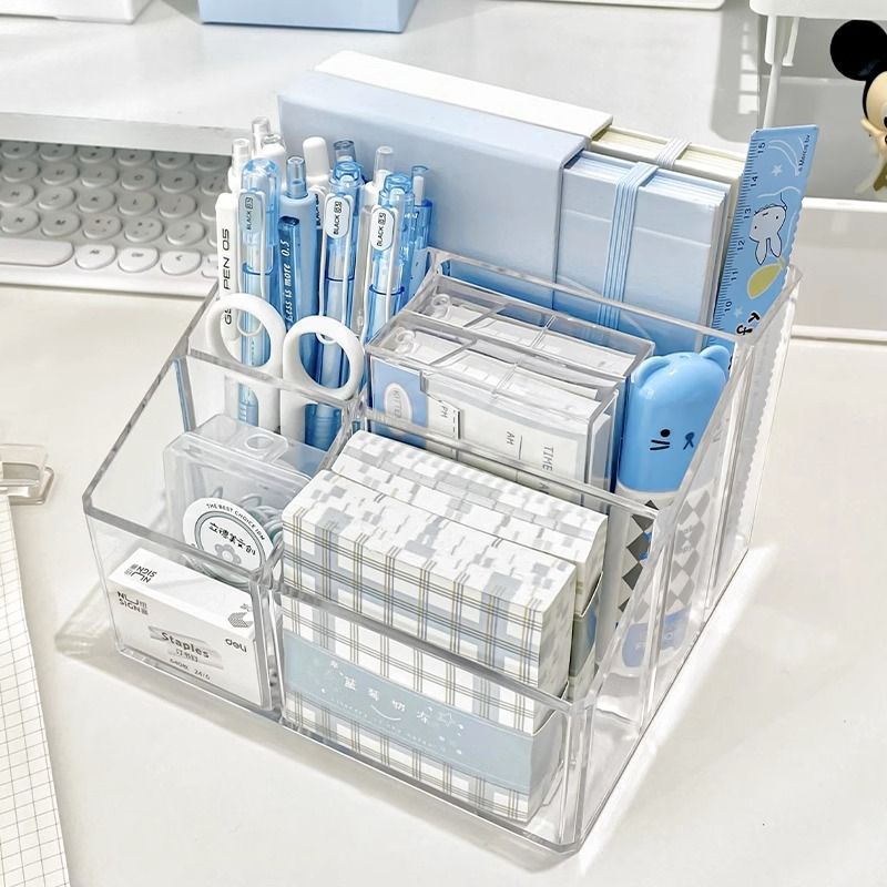 Transparent five-compartment acrylic pen holder, ins high appearance level storage box, desk storage, square plastic pen holder storage pic 4