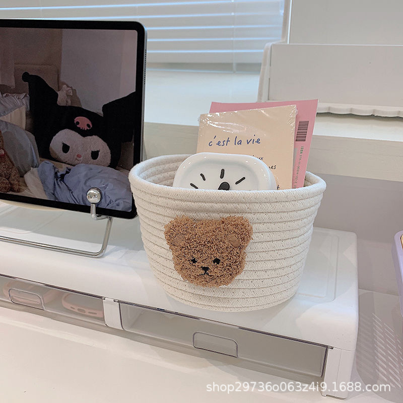 Ins-style cotton rope storage basket, woven bear desktop storage box, miscellaneous items, hair clips, hair bands, makeup brush storage basket pic 5