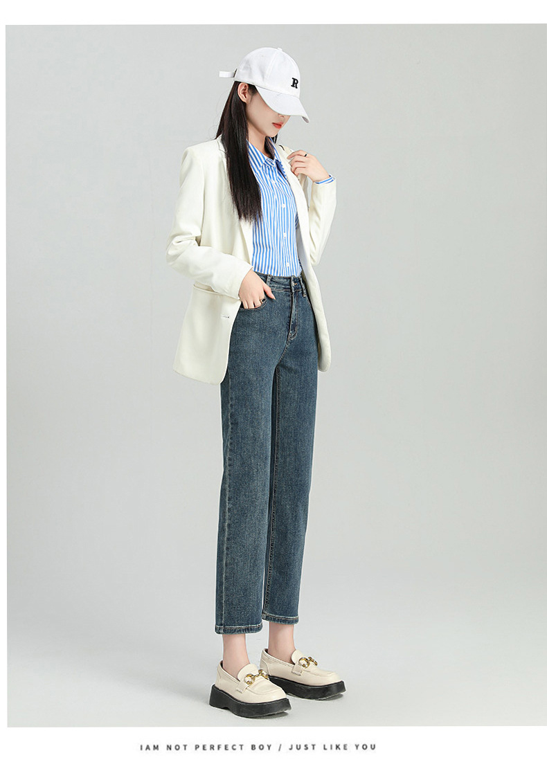 爆款超柔高腰小直筒牛仔裤女2024春季弹力黑色修身窄版烟管法棍裤详情20