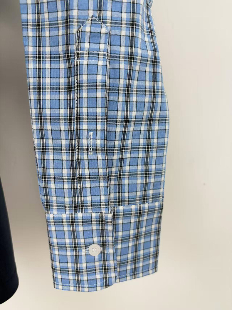 2025夏季新款设计感格纹拼接假两件长袖T恤女时尚休闲减龄上衣女详情15