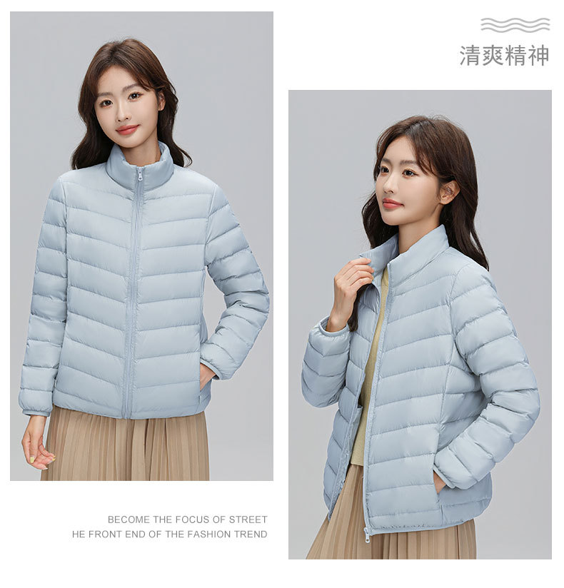 A light and thin down jacket for women in the autumn and winter of 2025, a short 90mm white duck down winter stand-up collar, a slimming casual coat trend pic 23