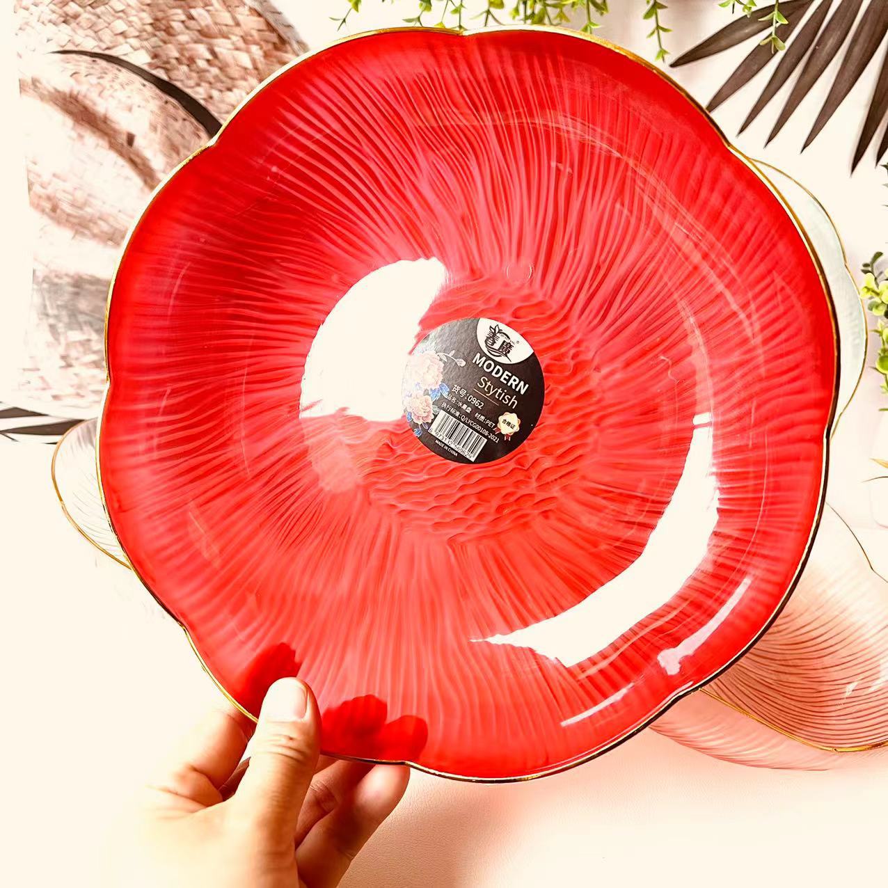 【 Districts 3-7 】0962 Golden Border Platter 5/ bag 140/ box 0962 Golden Border Fruit Platter Wedding and Housemoving Platter Dried Fruit and Joy Platter Large Size Red Border Platter Household wholesale 2 yuan pic 6