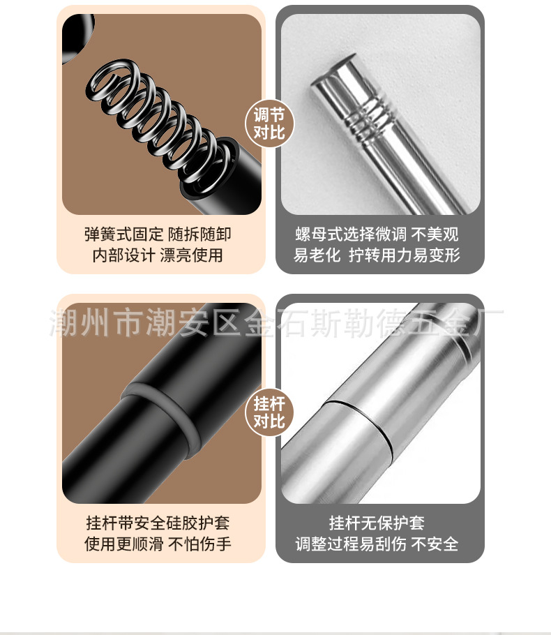 免打孔晾衣杆卫生间浴帘杆衣柜挂衣杆室内窗帘杆撑杆不锈钢伸缩杆详情3