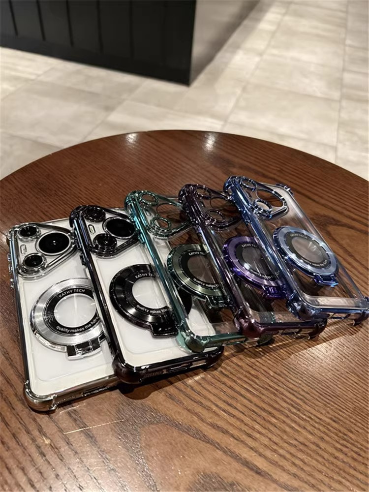 Compatible with Huawei Pura70Ultra phone case, transparent electroplated airbag, magnetic stand, p70Pro all-inclusive lens pic 5
