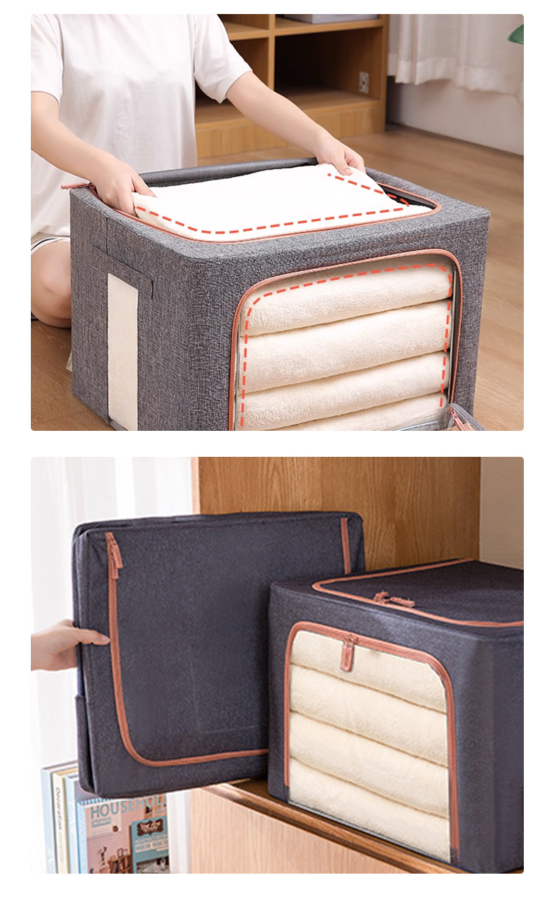 Cotton and linen clothes storage box, fabric clothes organization box, clothes quilt wardrobe organization box, folding moisture-proof storage bag pic 11