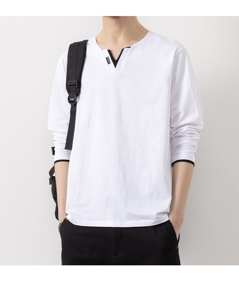 Two V-neck long-sleeved T-shirts for men, a thin spring and autumn top, pure cotton outerwear, a long Johns, a sweatshirt, and a casual base layer pic 20