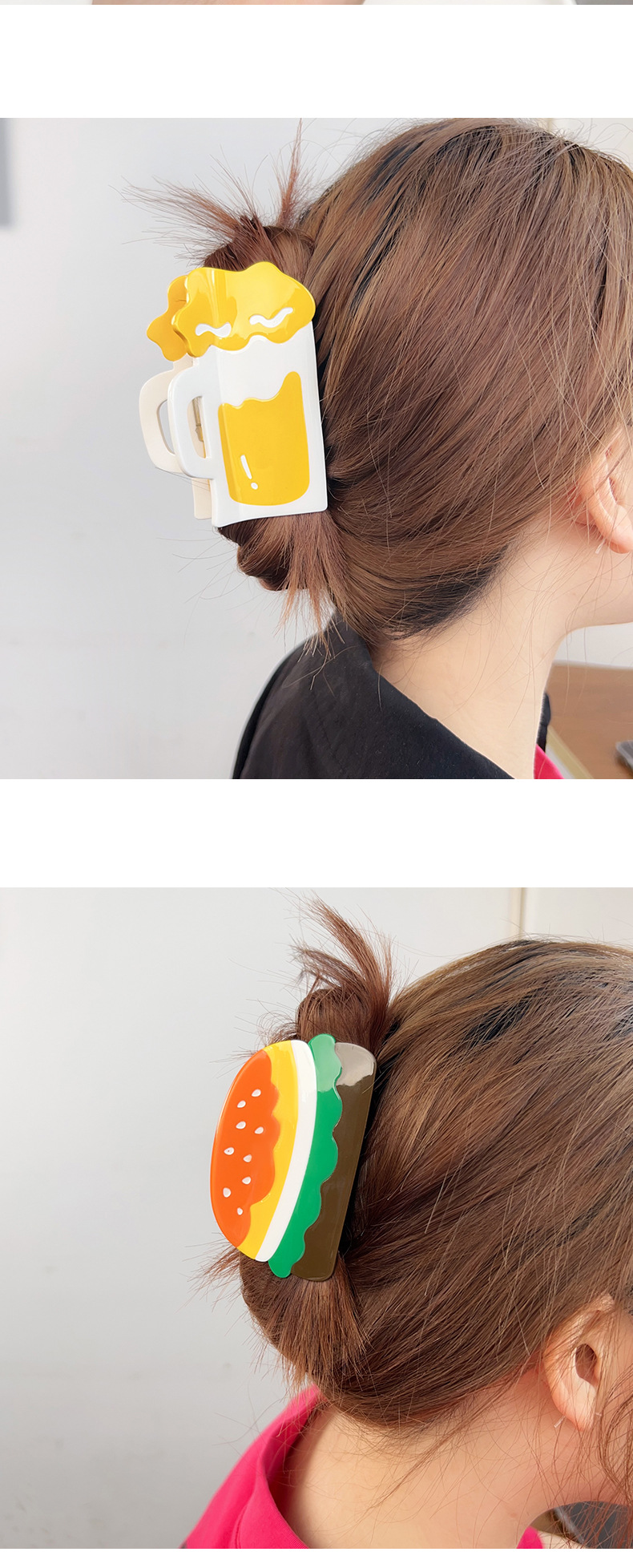 网红新款汉堡包抓夹醋酸发夹可爱夏日水果彩色卡通饰品鲨鱼夹批发详情6