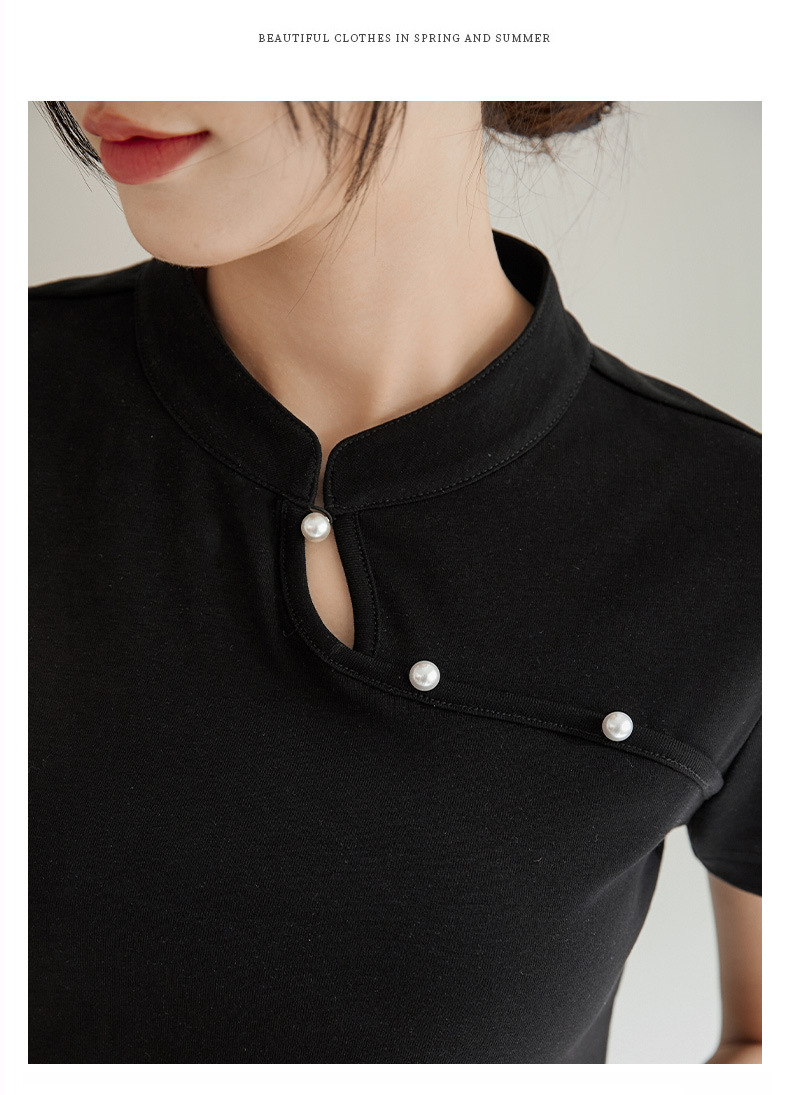 国潮国风新中式盘扣短款针织短袖t恤女2025春夏新款气质纽扣修身显瘦详情10