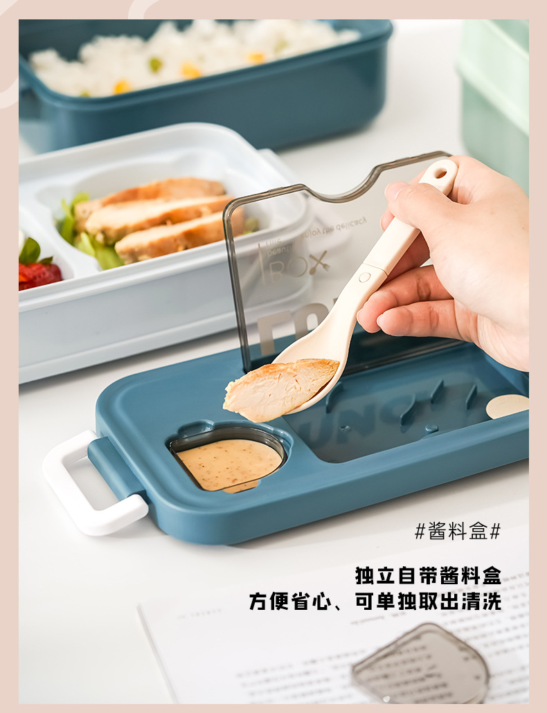 INS Japanese light food double-layer lunch box, plastic compartments bento box, cross-border adult and student microwave oven lunch box pic 6