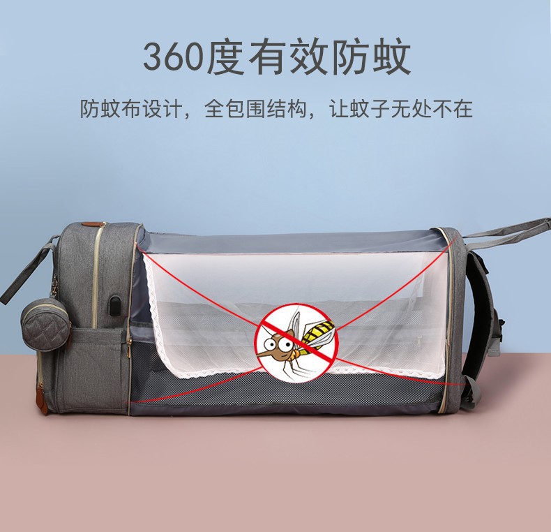 跨境高级感双肩背包多功能妈咪包母婴外出轻便大容量折叠婴儿床包详情4