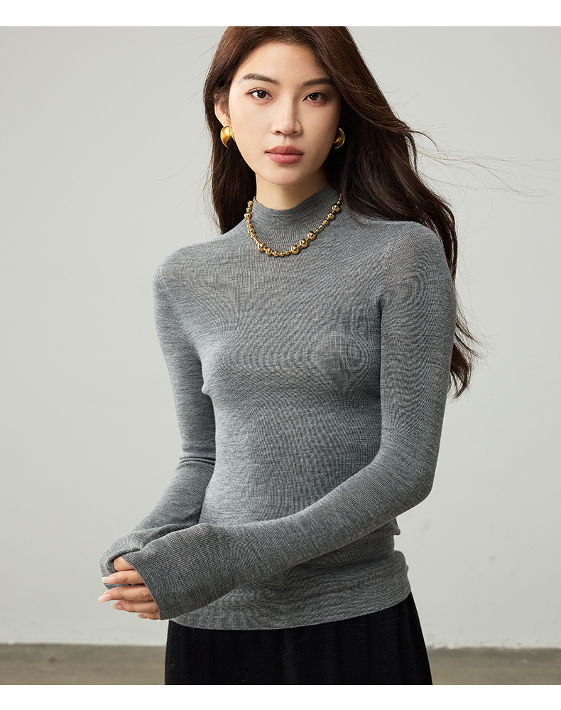 Luxury德国扬子纱岛精18针无缝100羊毛衫25秋冬针织高领打底衫女详情43