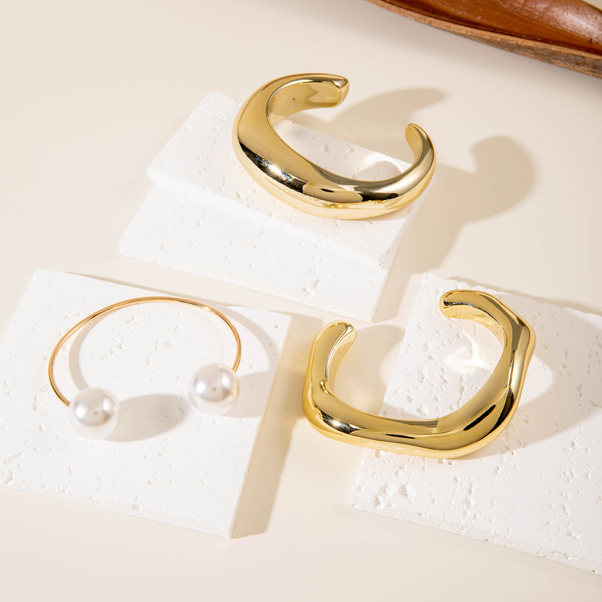 欧美跨境新款多层线条缠绕几何开口手镯套装朋克风波浪形串珠手链详情90