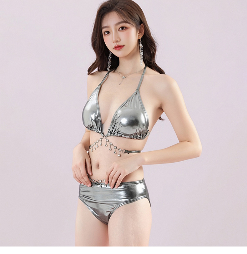 性感挂脖亮面比基尼女带链条分体泳衣套装度假海边游泳显瘦泳装125086详情17