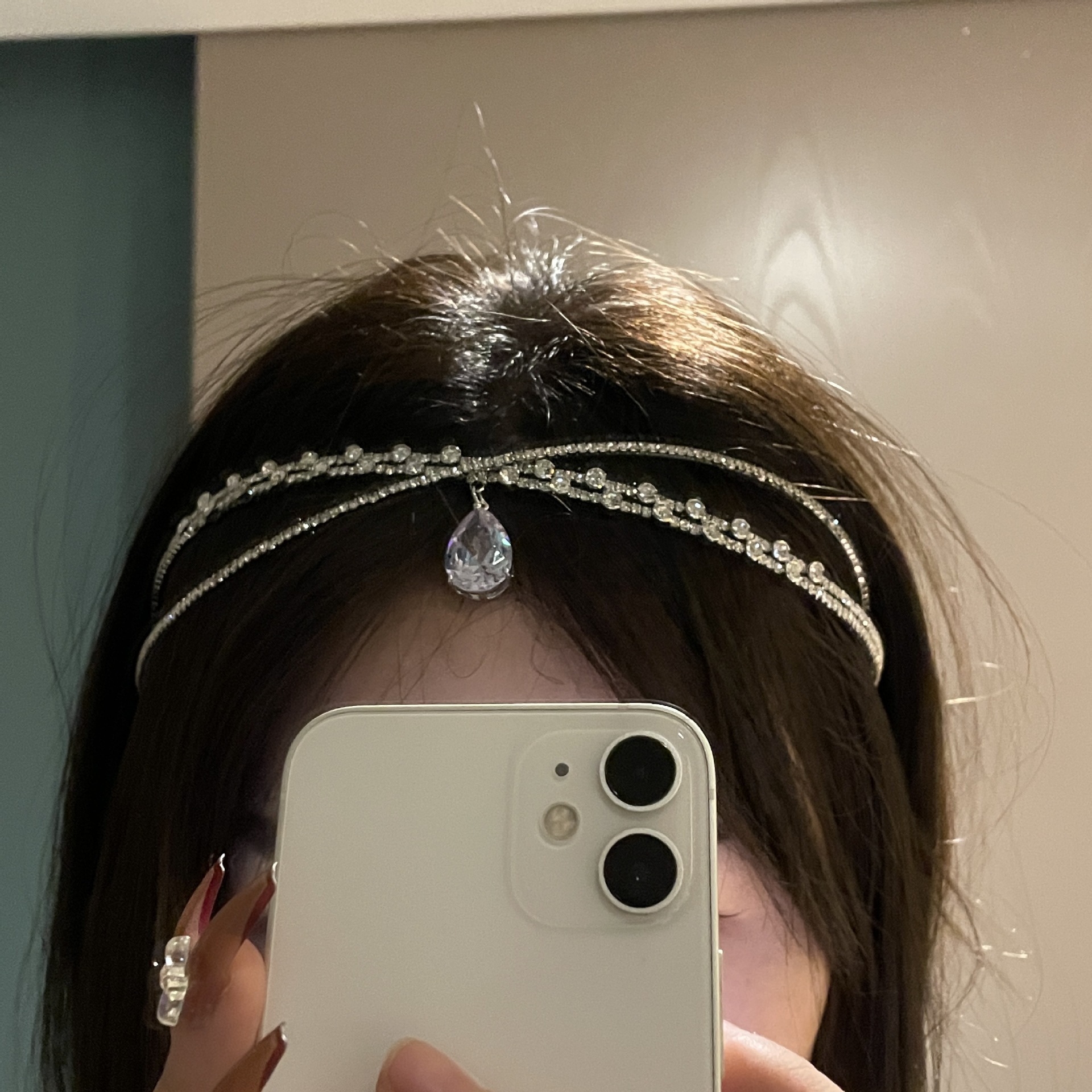 Zircon water drop hairband, large gemstone hairband, headwear, collar, neckband, rhinestone slimming, cross collarbone chain necklace pic 13