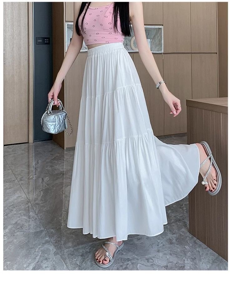 蛋糕裙半身裙女2024新款夏气质高腰显瘦梨形身材a字大摆白色长裙详情14