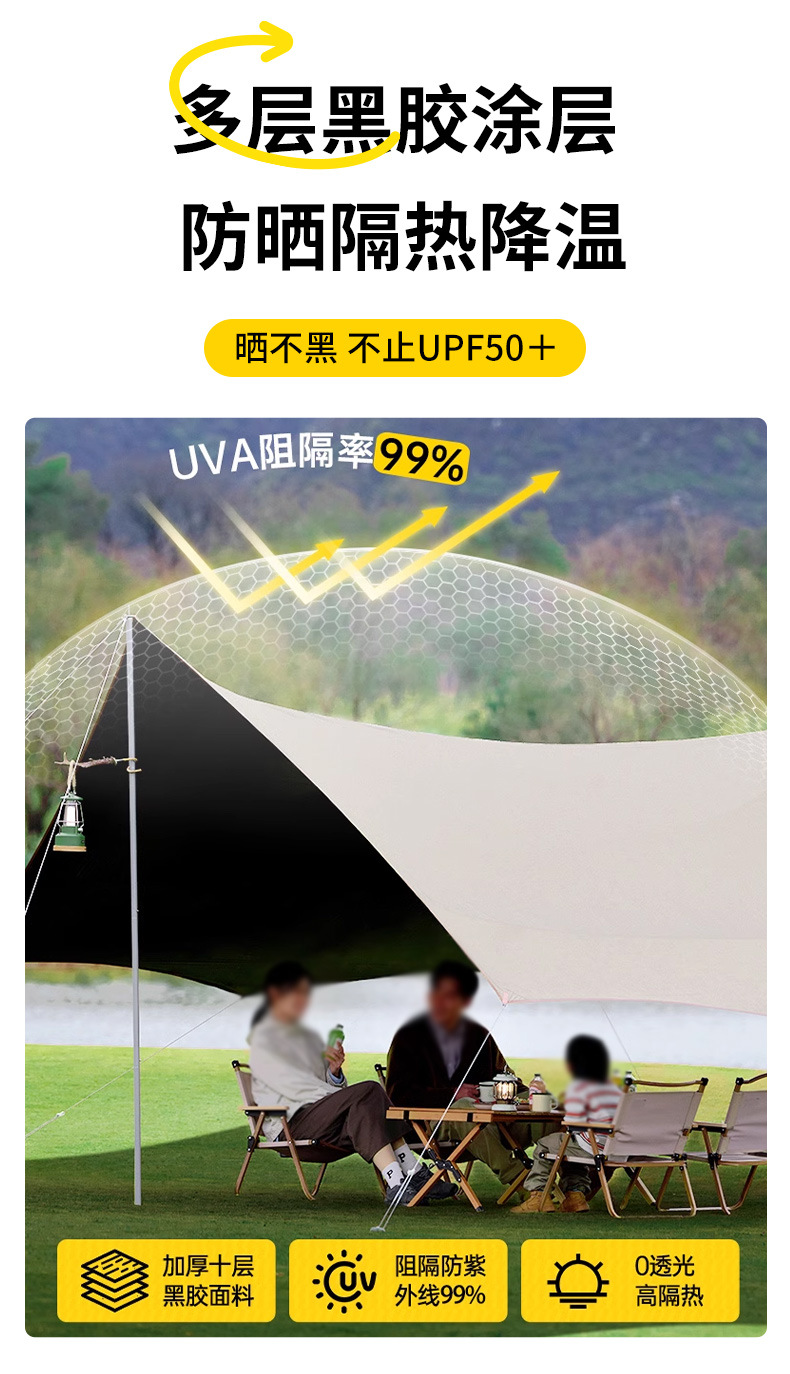 Outdoor camping sun protection black rubber canopy portable thickened silver rubber camping sunshade and rainproof tent pic 8
