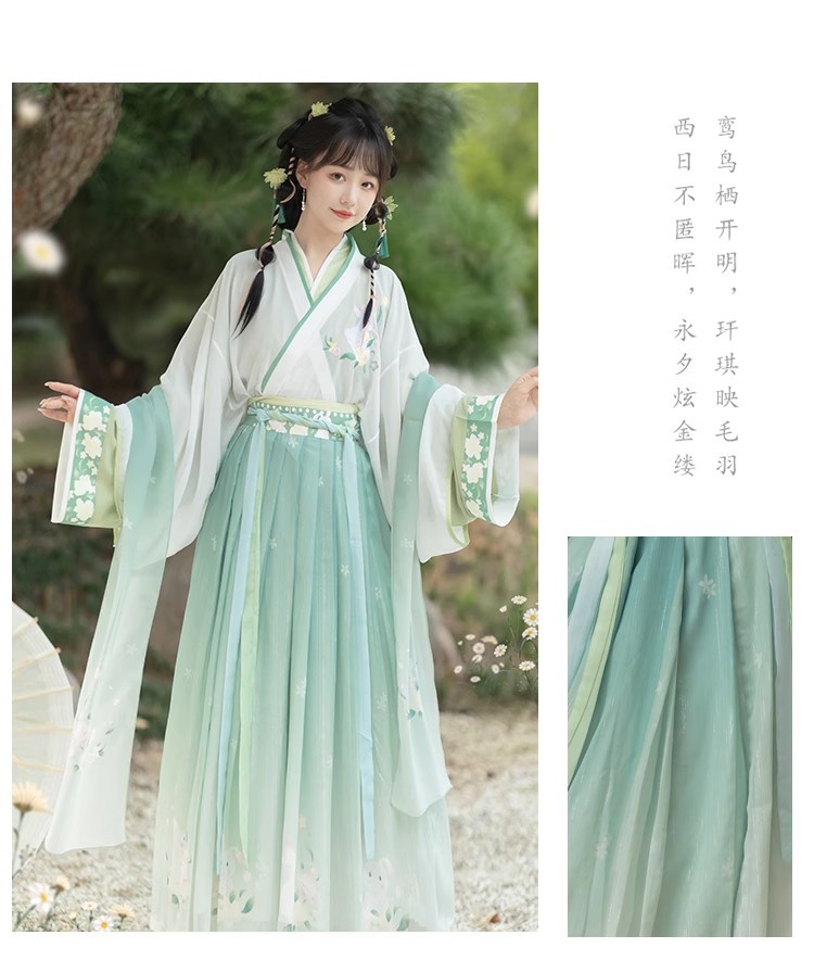 National trend embroidered waist-length cross-neck blouse and skirt set, adult Hanfu, female student chest-length printed spring and autumn style pic 13