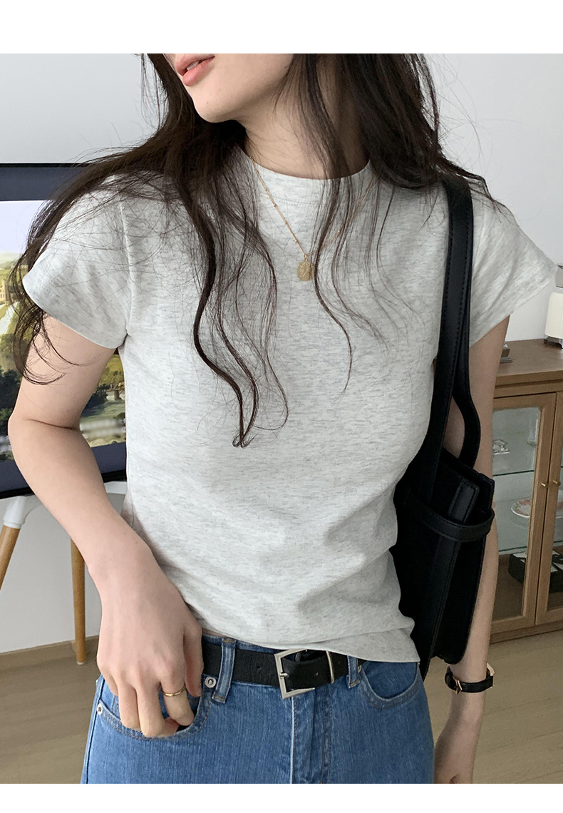 美式纯色正肩短袖t恤女2025ins潮牌辣妹圆领叠穿打底体恤修身显瘦详情6