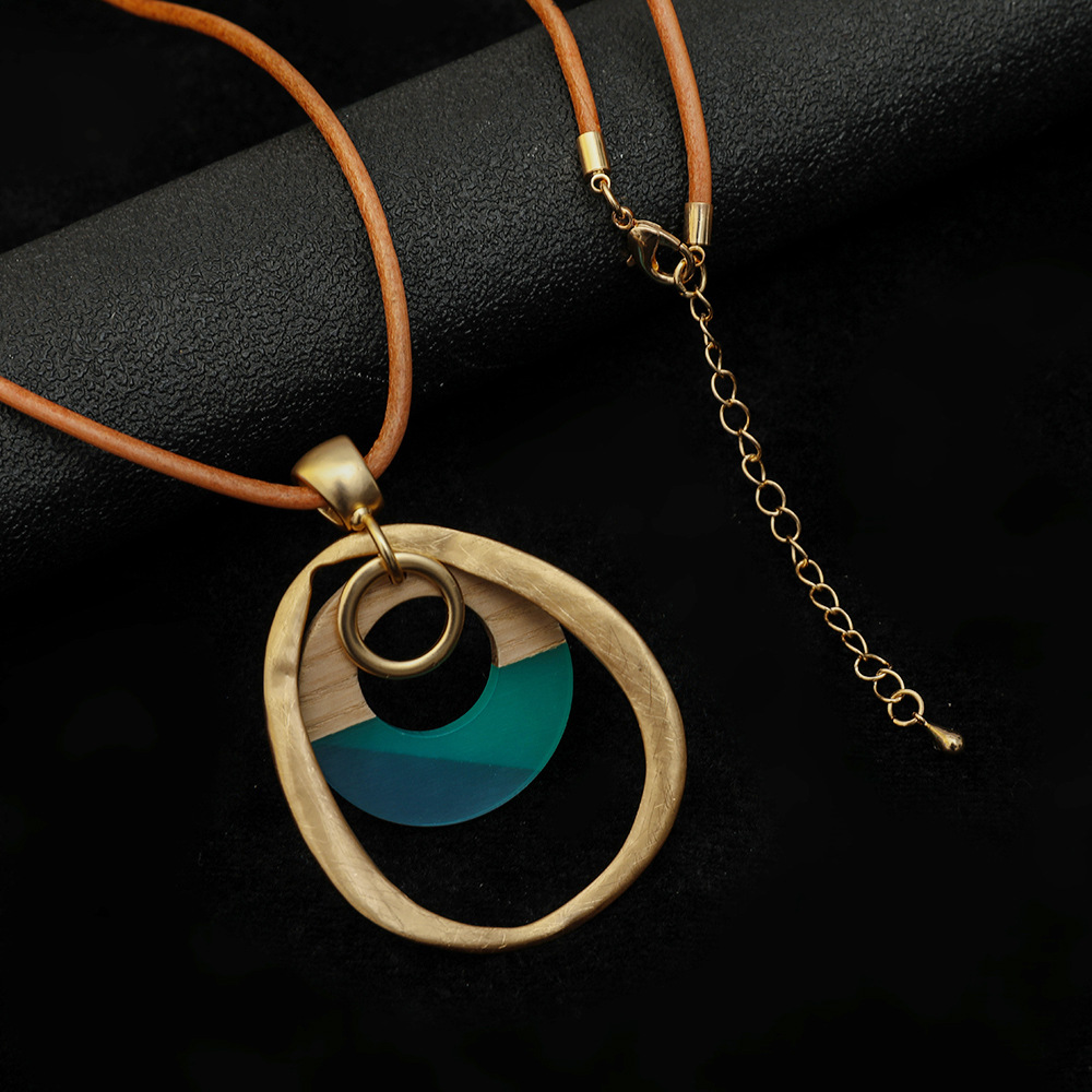 跨境专供亚马逊爆款项链首饰时尚木头拼接高级欧美饰品配饰毛衣链详情7