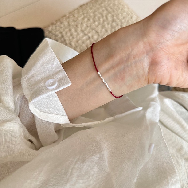 红绳套装s925纯银手工编织碎银子红绳手链女抽拉式可调节手串详情4