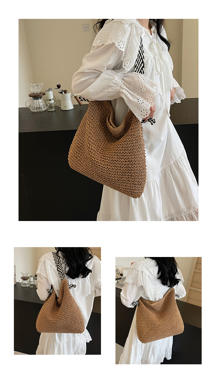 Summer high-capacity straw woven bag for women, 2024 new style seaside and beach vacation single-shoulder bag, commuter tote bucket bag pic 11