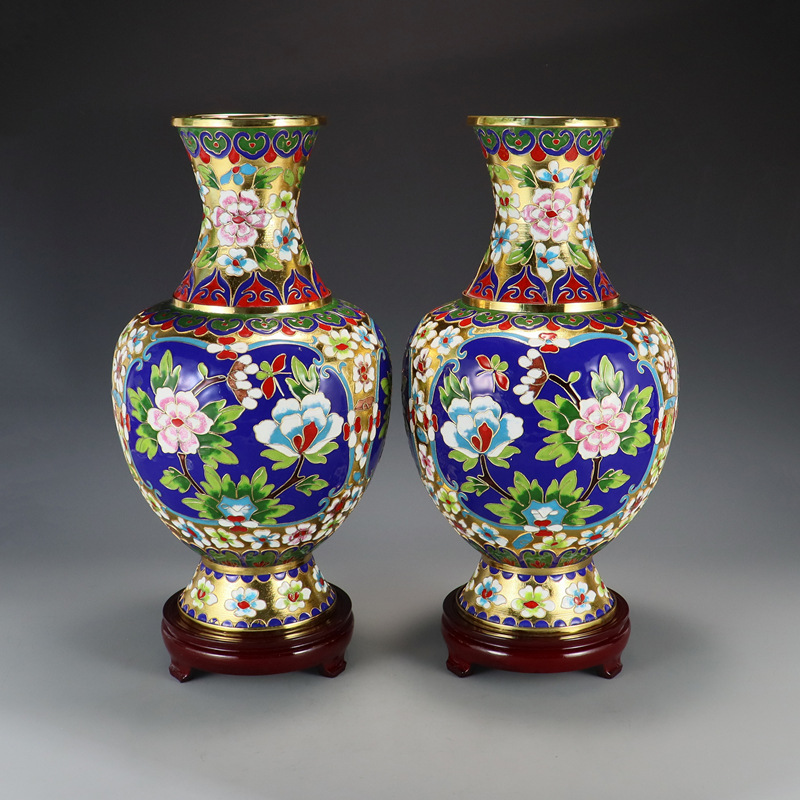 Beijing Jingtai Blue Vase Ornament, craft gift, cloisonne enamel filigree silver blue Flower blooming, auspicious Zhou Ware Lei Vase pic 29