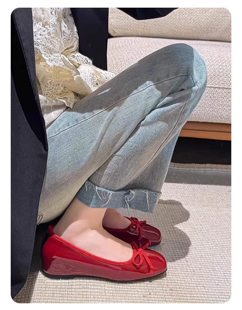小个子蝴蝶结红色漆皮单鞋女鞋子2025年春秋新款内增高芭蕾舞婚鞋详情8