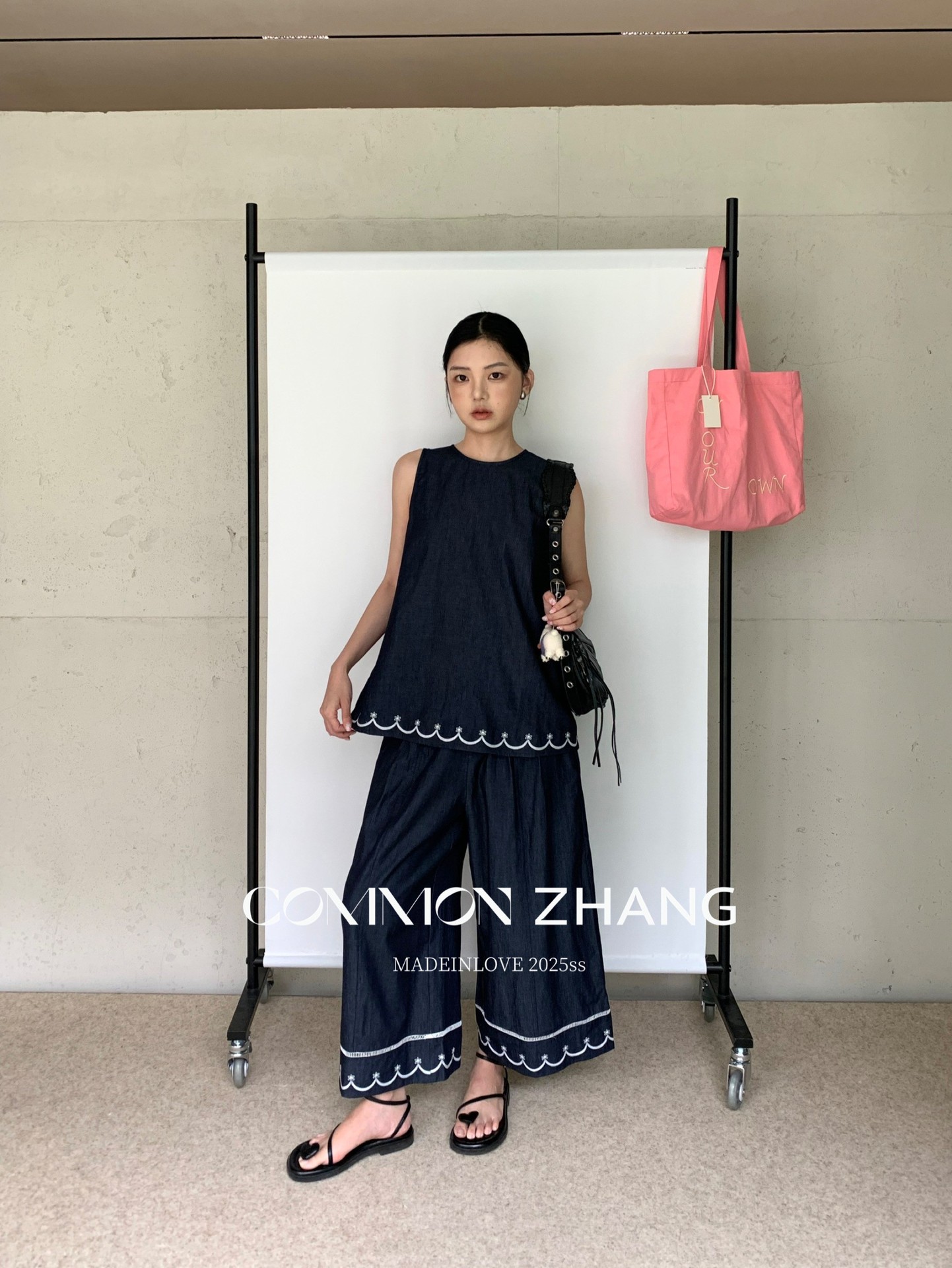 CZ ZHANG Summer Korean-style casual, laid-back, loose, versatile, embroidered textured round-neck denim vest for women, B24179 pic 6