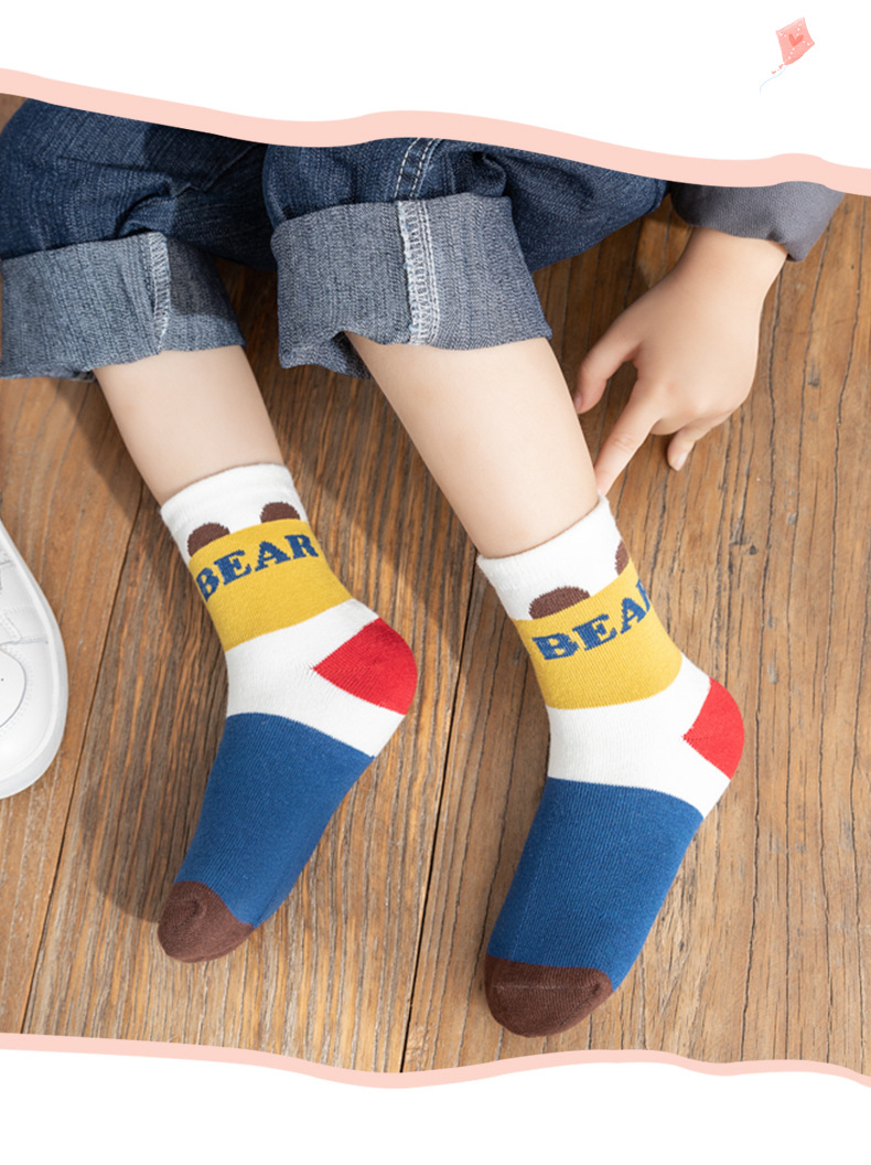跨境儿童春秋新款吸汗男女童中筒袜平板跳跳熊可爱卡通儿童地板袜详情7