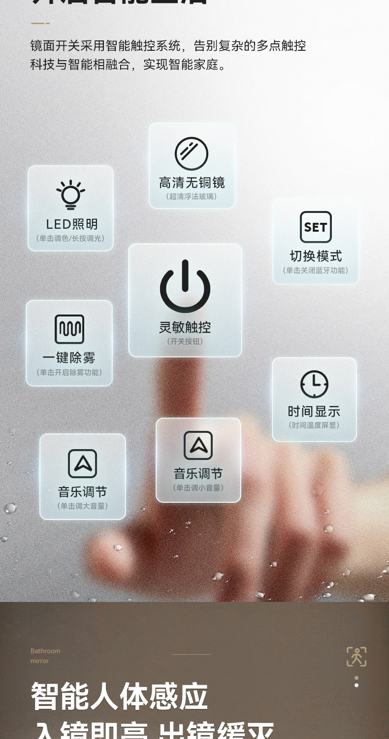 卫生间高清智能镜子触摸屏led发光防雾北欧浴室圆形厂家酒店跨境详情9