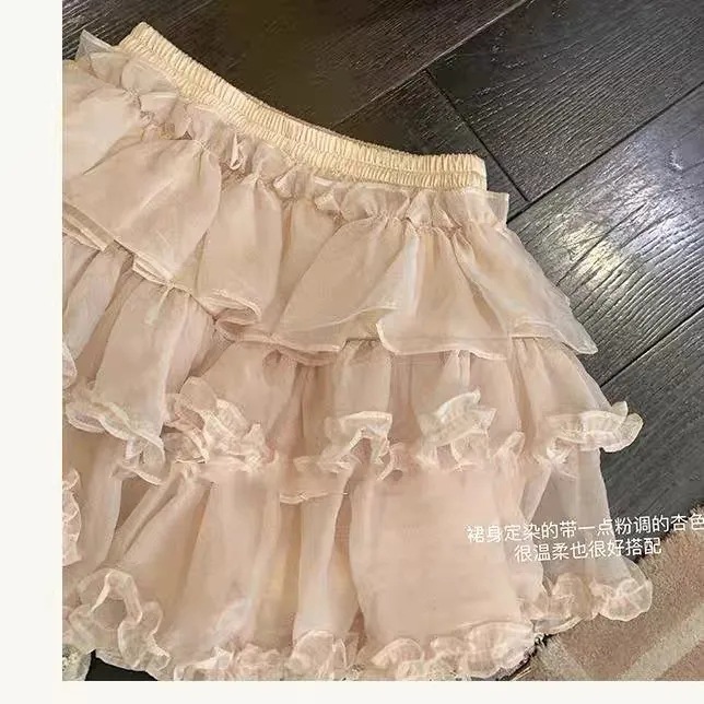 纯欲蕾丝减龄蓬蓬短裙女夏季高腰显瘦甜美风短裙JK打底蛋糕裙裙裤详情1