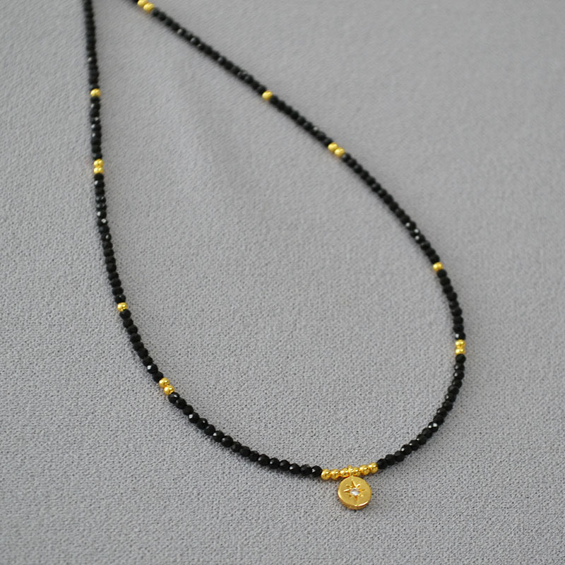 法式小众设计复古黑尖晶串珠星星吊坠双层链条叠戴简约气质项链女详情8