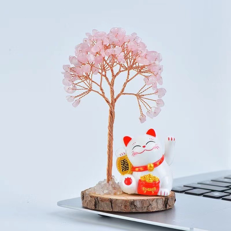 天然黄紫水晶招财猫摆件发财树家居开业桌面可爱车载礼品生日礼物详情4