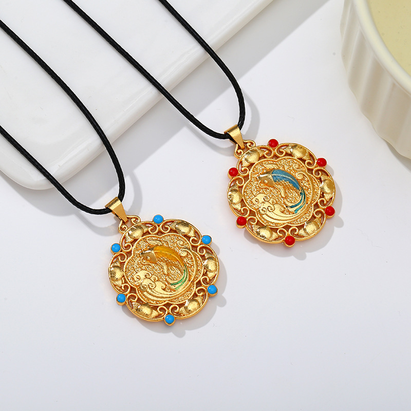 越南沙金花丝镂空金鱼项链新中式小众轻奢铜镀金吊坠挂饰挂件饰品详情2