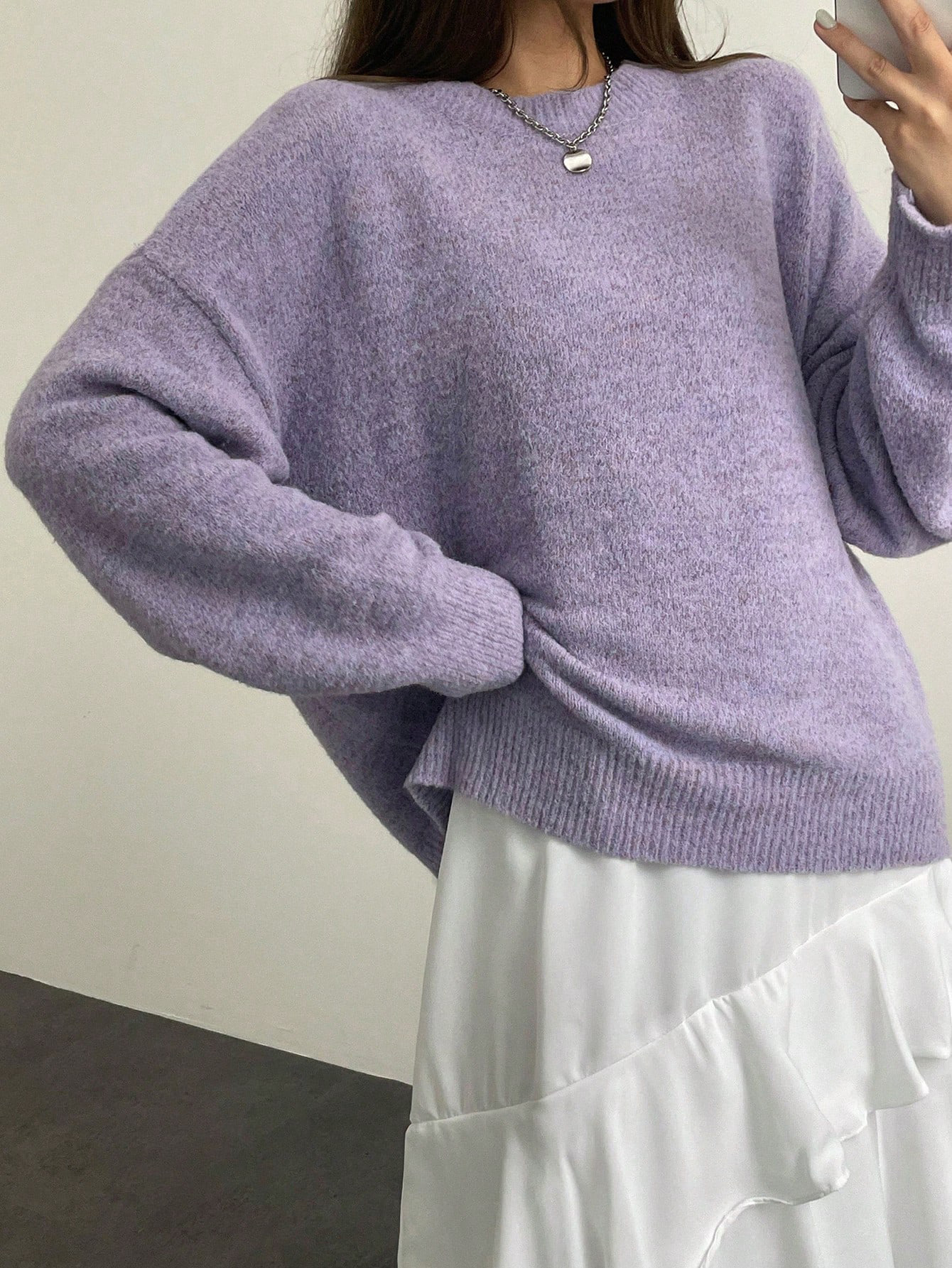 韩版简约套头针织衫圆领毛衣女秋冬新款宽松百搭慵懒风纯色上衣潮详情22
