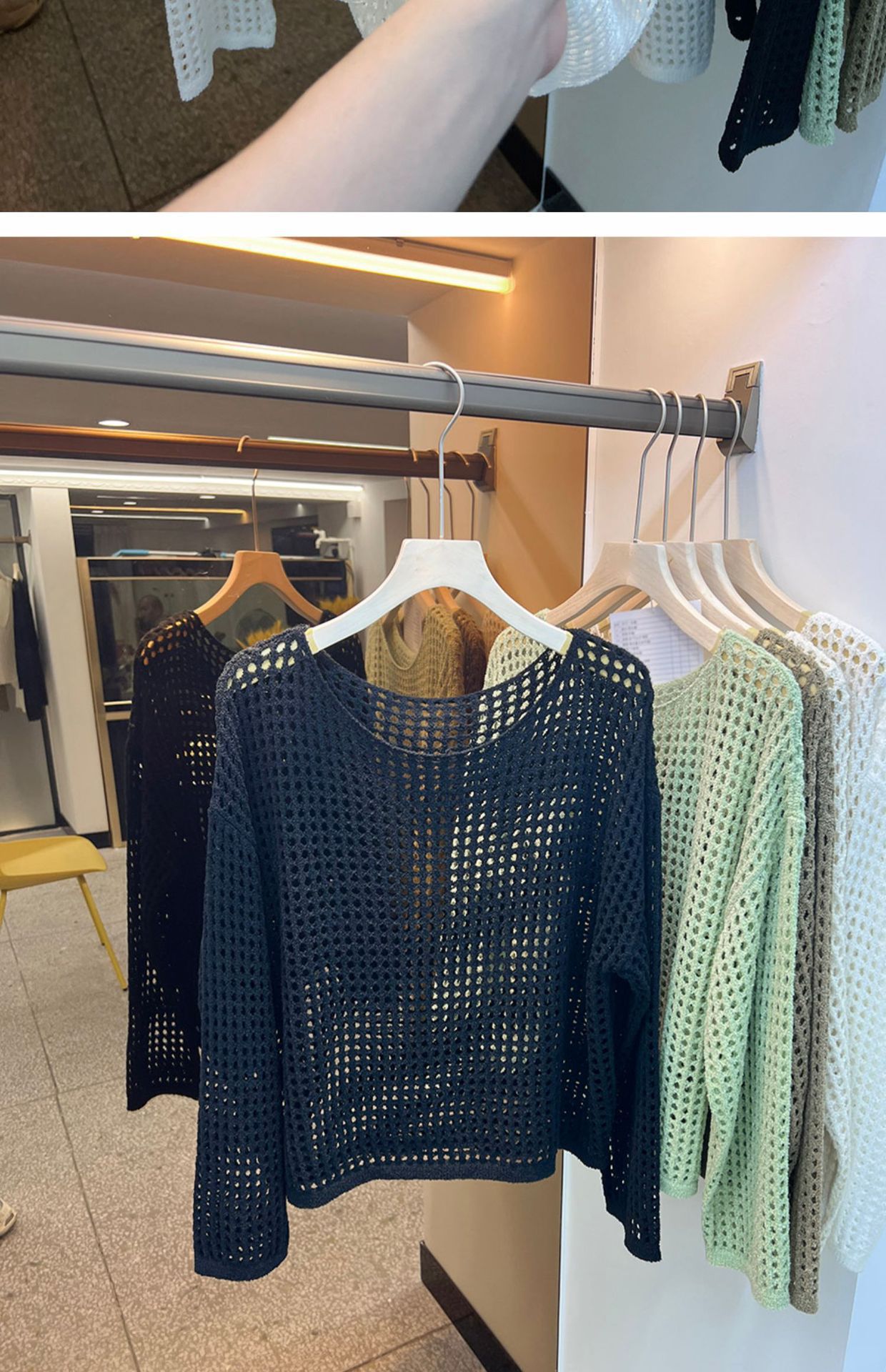 KANING欧货长袖镂空针织网衫女2025夏秋新款网眼罩衫新款上衣网纱详情10