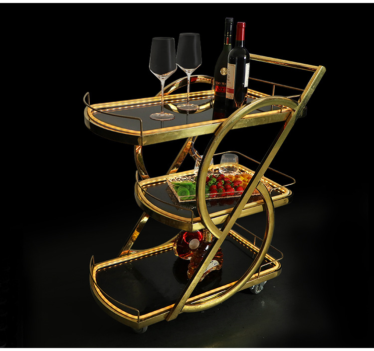 酒水车酒店ktv餐厅三层不锈钢送餐车移动服务生日蛋糕车led小推车详情9