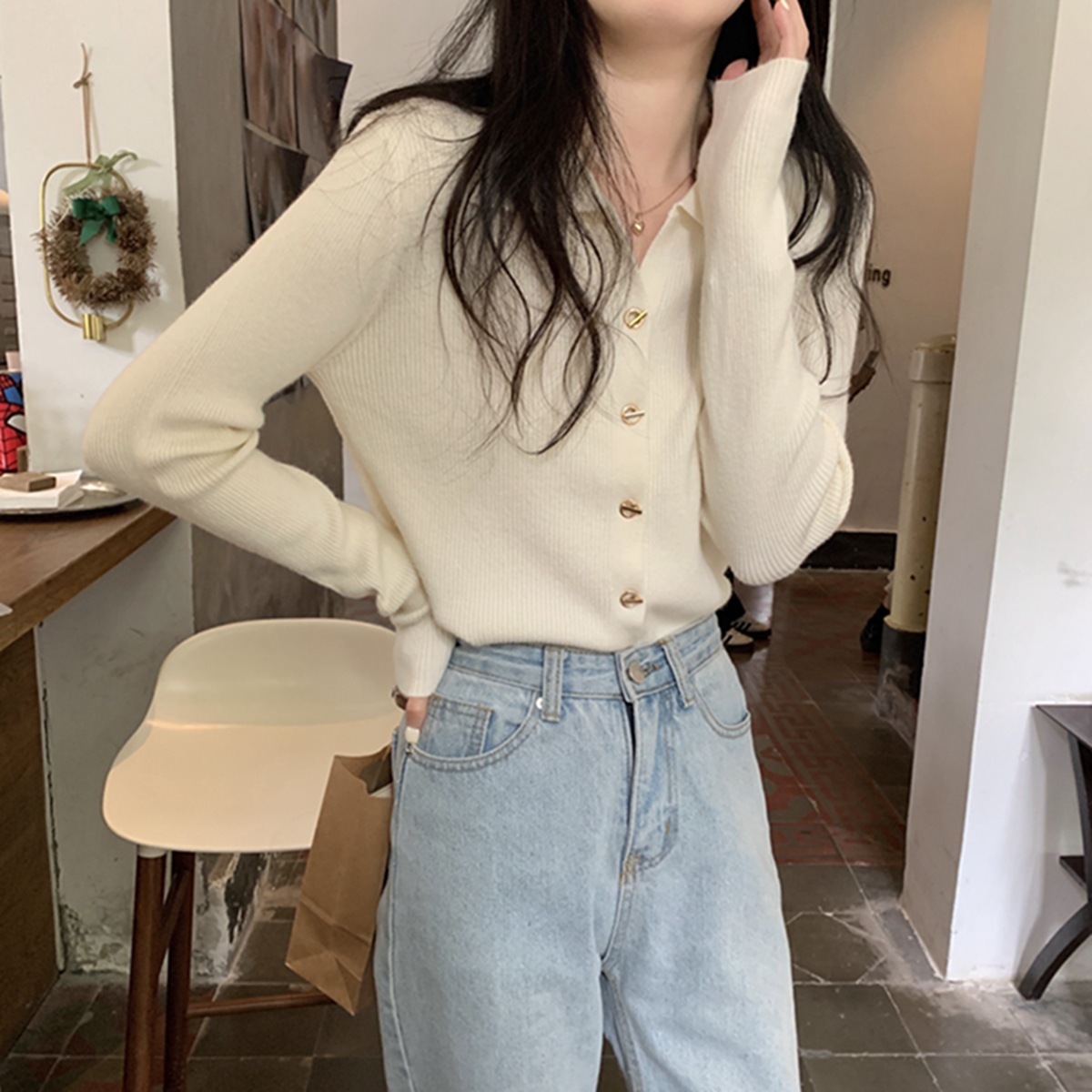 polo领内搭打底针织衫毛衣女秋冬2023新款早秋设计感别致独特上衣详情14