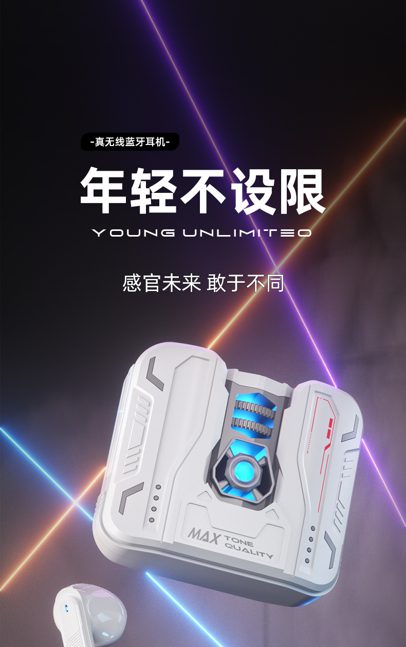 GM80 wireless Bluetooth headphones feature intelligent noise cancellation, comfort, water resistance, in-ear gaming, music, mecha, cool appearance and private mold pic 1