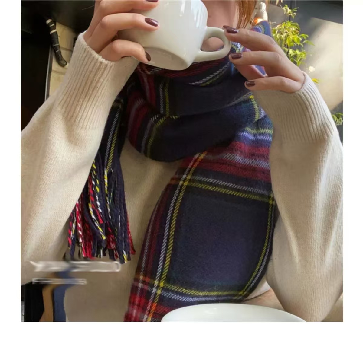 韩国东大门格子围巾女冬季新款仿羊绒格纹流苏大披肩详情4