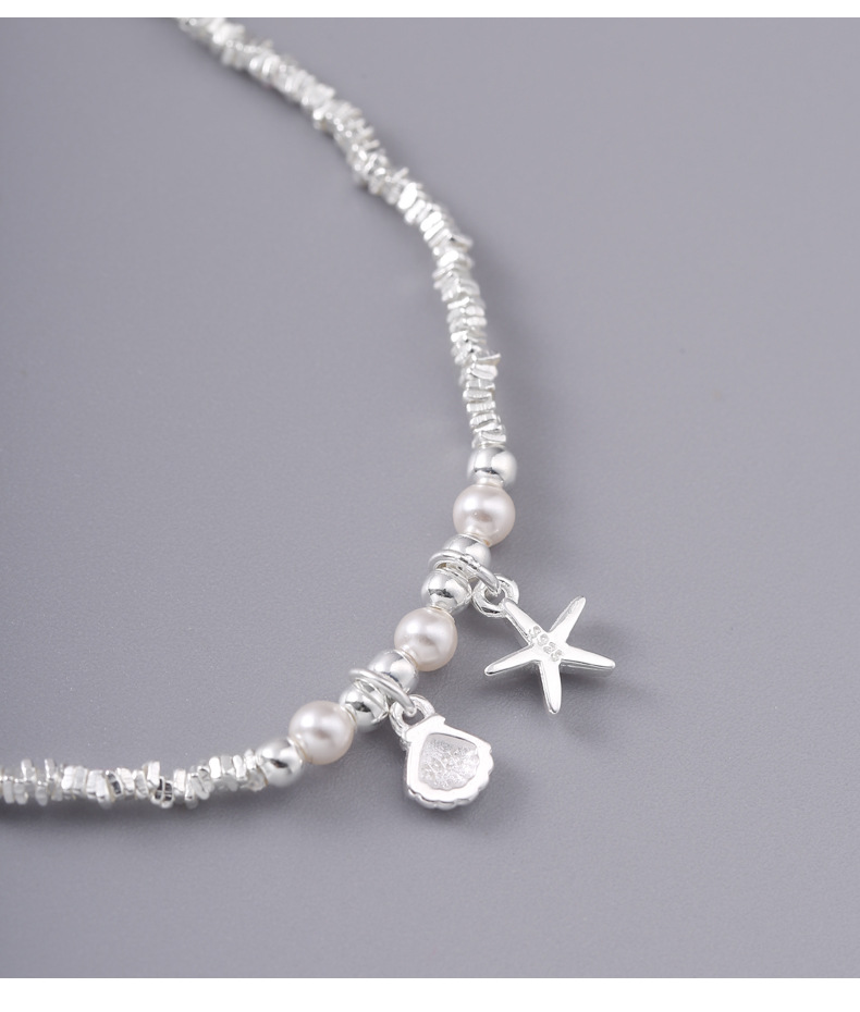 925纯银海星贝壳珍珠碎银子手链女手工弹力绳款设计百搭手环B3256详情13