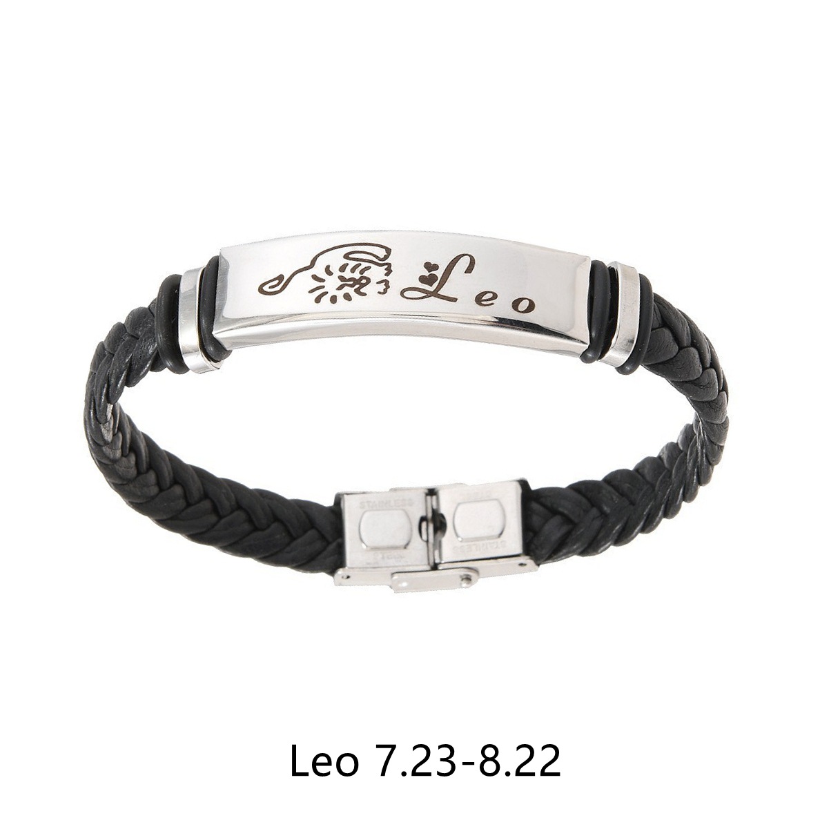 TEMU European and American cross-border personalized 12 zodiac leather woven stainless steel bracelet, elegant black accessory bracelet pic 9
