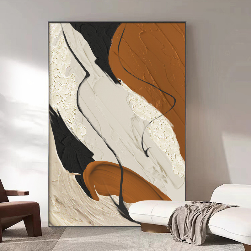 新中式抽象纯手绘大芬村油画 玄关肌理装饰画壁画客厅挂画高级感详情17