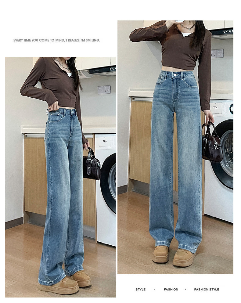 Straight-leg jeans for women in the spring and autumn of 2025, high-waisted light blue narrow style, slimming wide-leg pants, height-enhancing pants pic 20