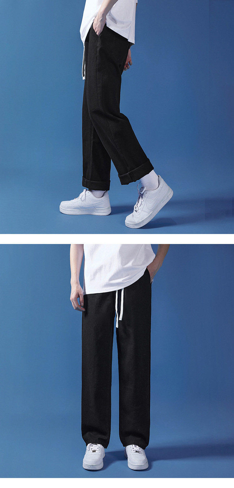 阔腿牛仔裤男夏季韩版原宿风休闲简约潮流ins宽松抽绳直筒长裤子详情11