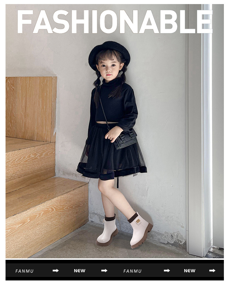 女童靴子儿童马丁靴2023秋冬新款中大童女孩短靴纯色毛线口中筒靴详情1