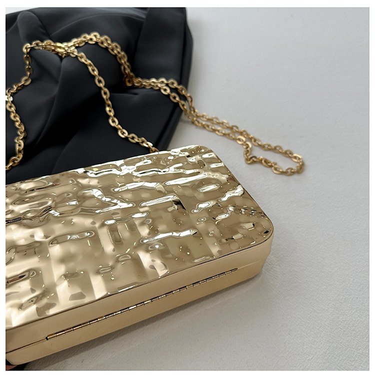 晚宴包金属2024夏季新款盒子女包链条单肩斜挎包褶皱跨镜女手机包详情80