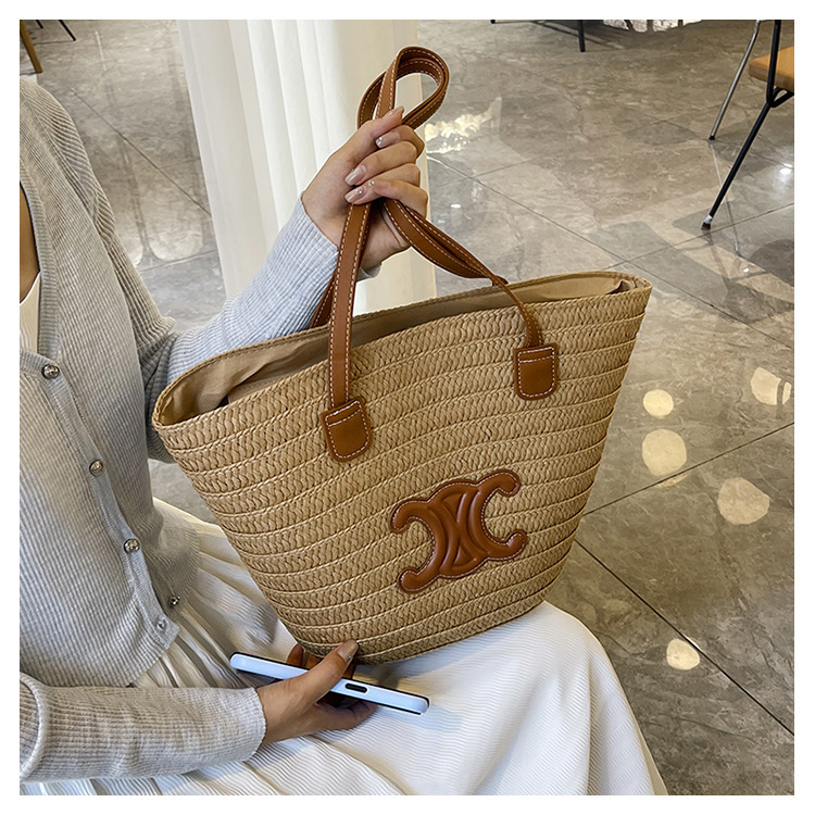 单肩草编包女士手提包大容量夏日旅游沙滩包手工编织菜篮子腋下包详情19